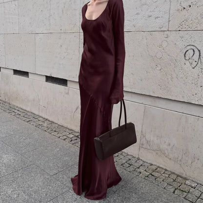 Kivrin - Elegant Maxi Dress Satin U-Neck