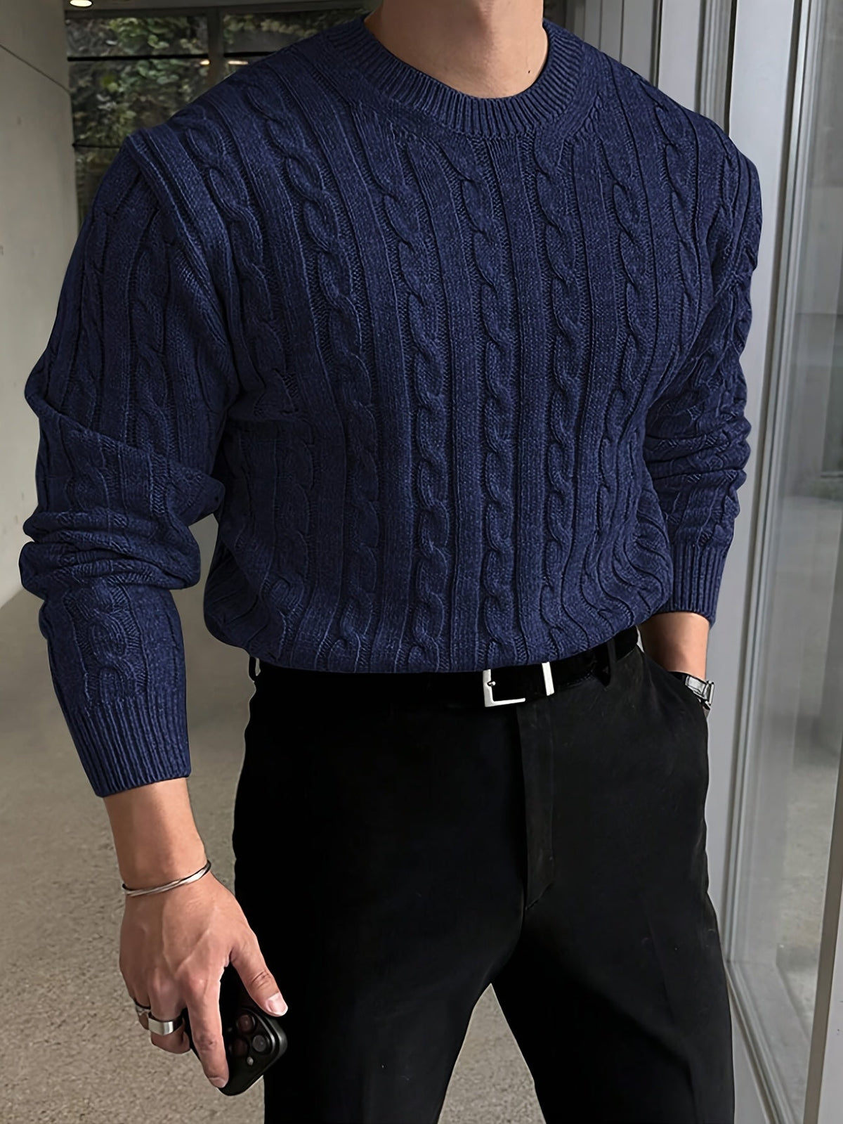Cable Knit Crew Neck Sweater