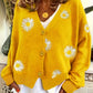 Floral Embroidered Button-Front Cardigan