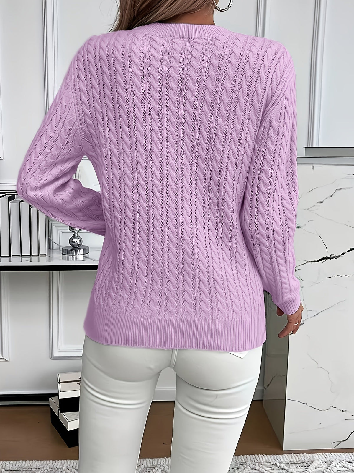 Cable-Knit Round Neck Sweater