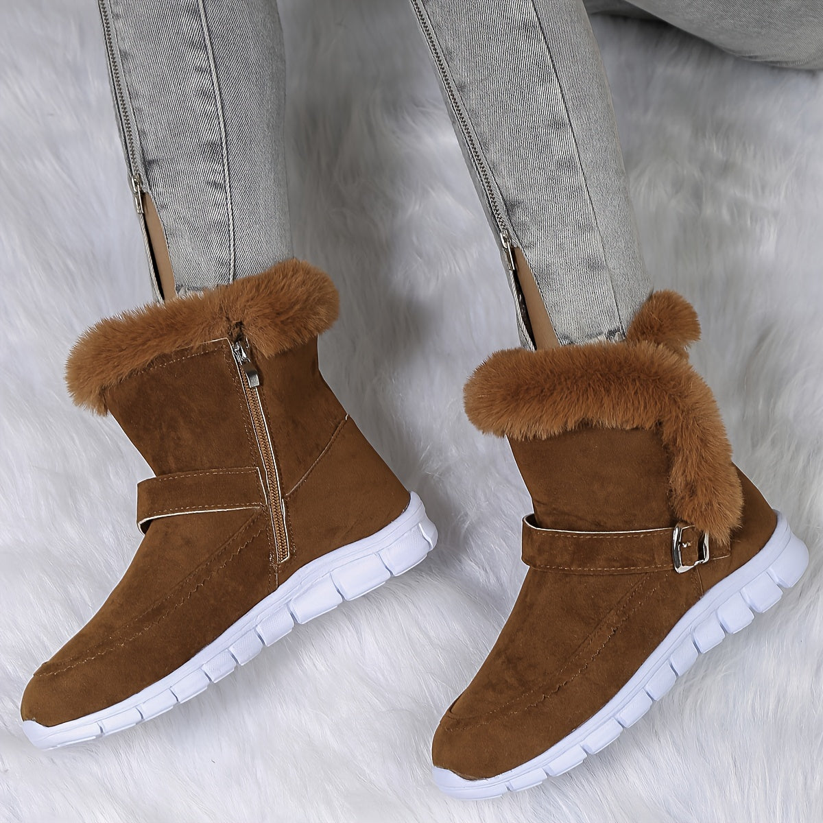 Plush-Trimmed Winter Ankle Boots