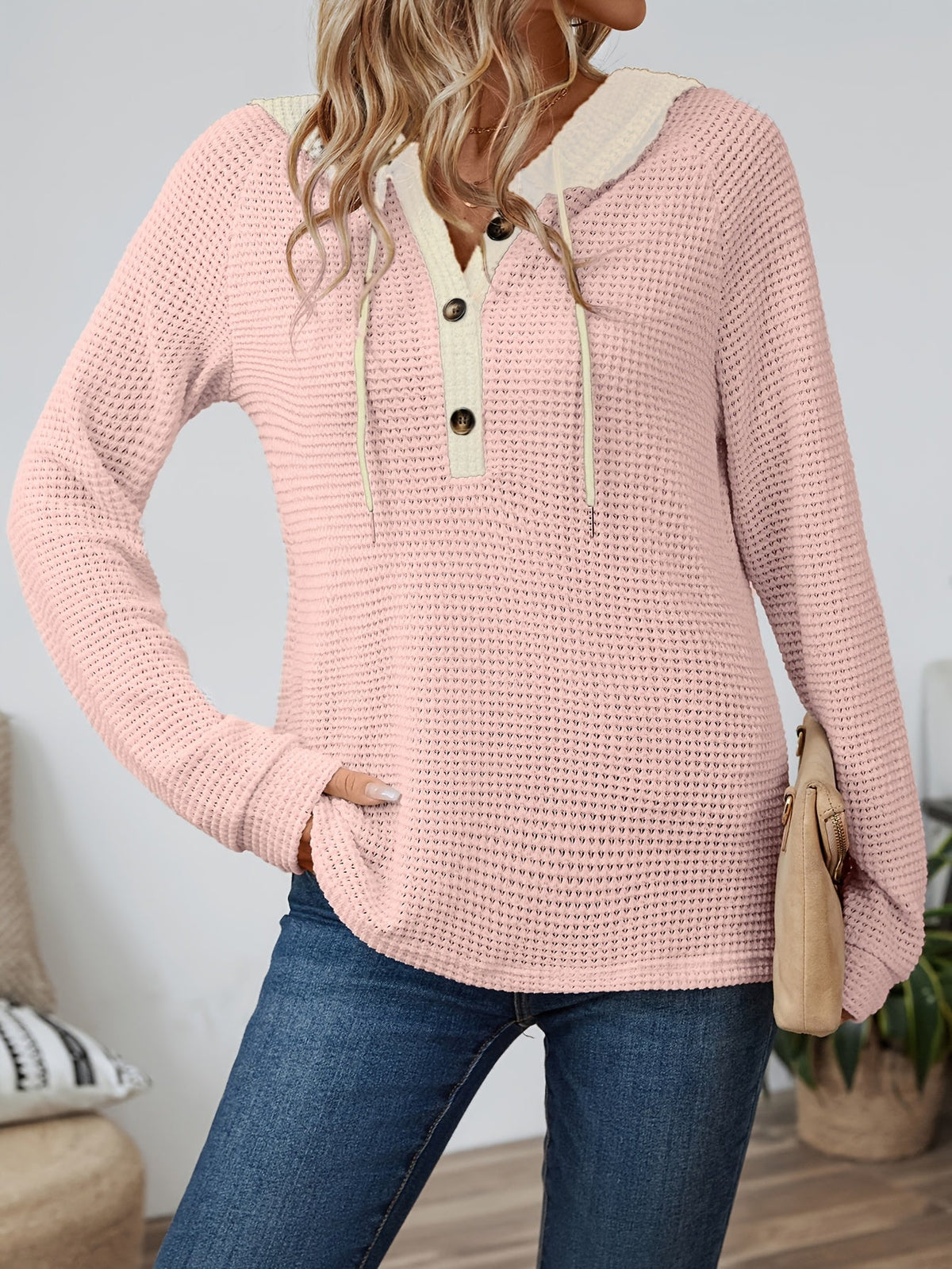 Relaxed Waffle-Knit Hooded Top