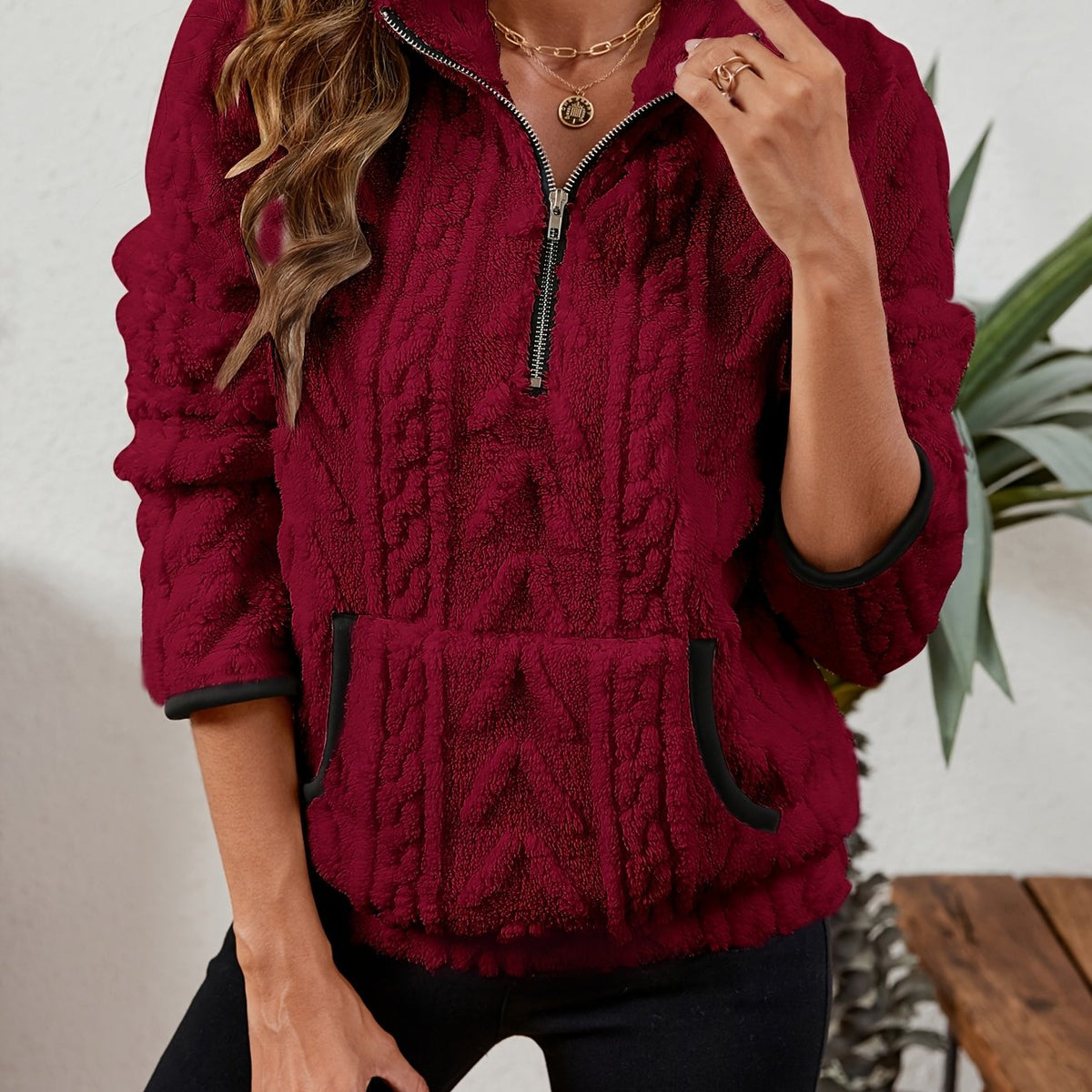 Half-Zip Textured Pullover