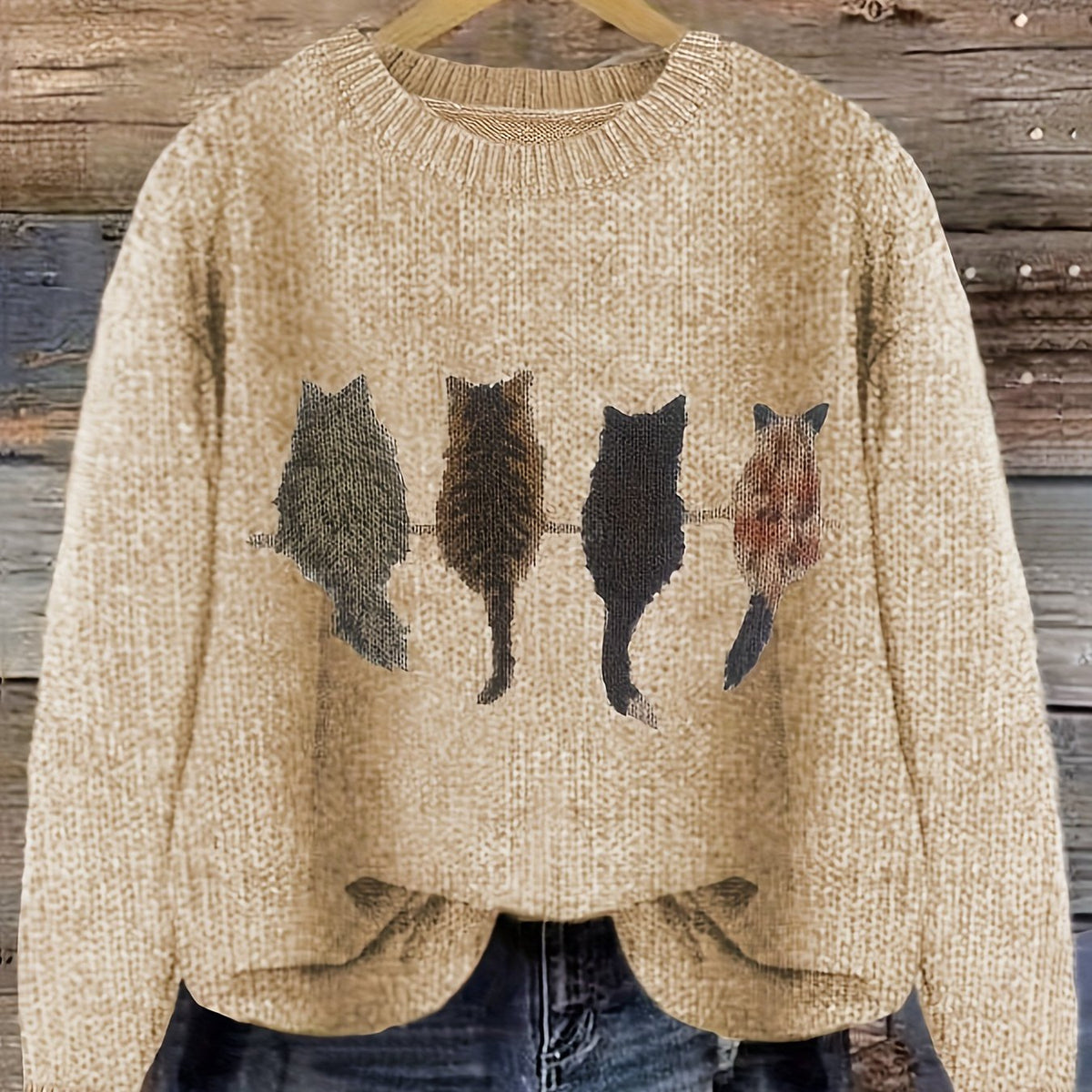 Cat-Print Knit Pullover