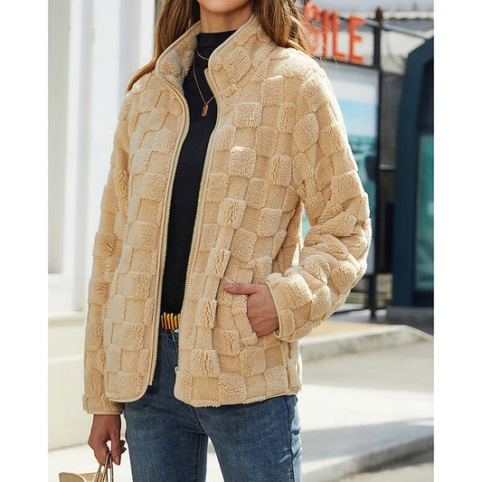 Textured Stand-Collar Zip Coat