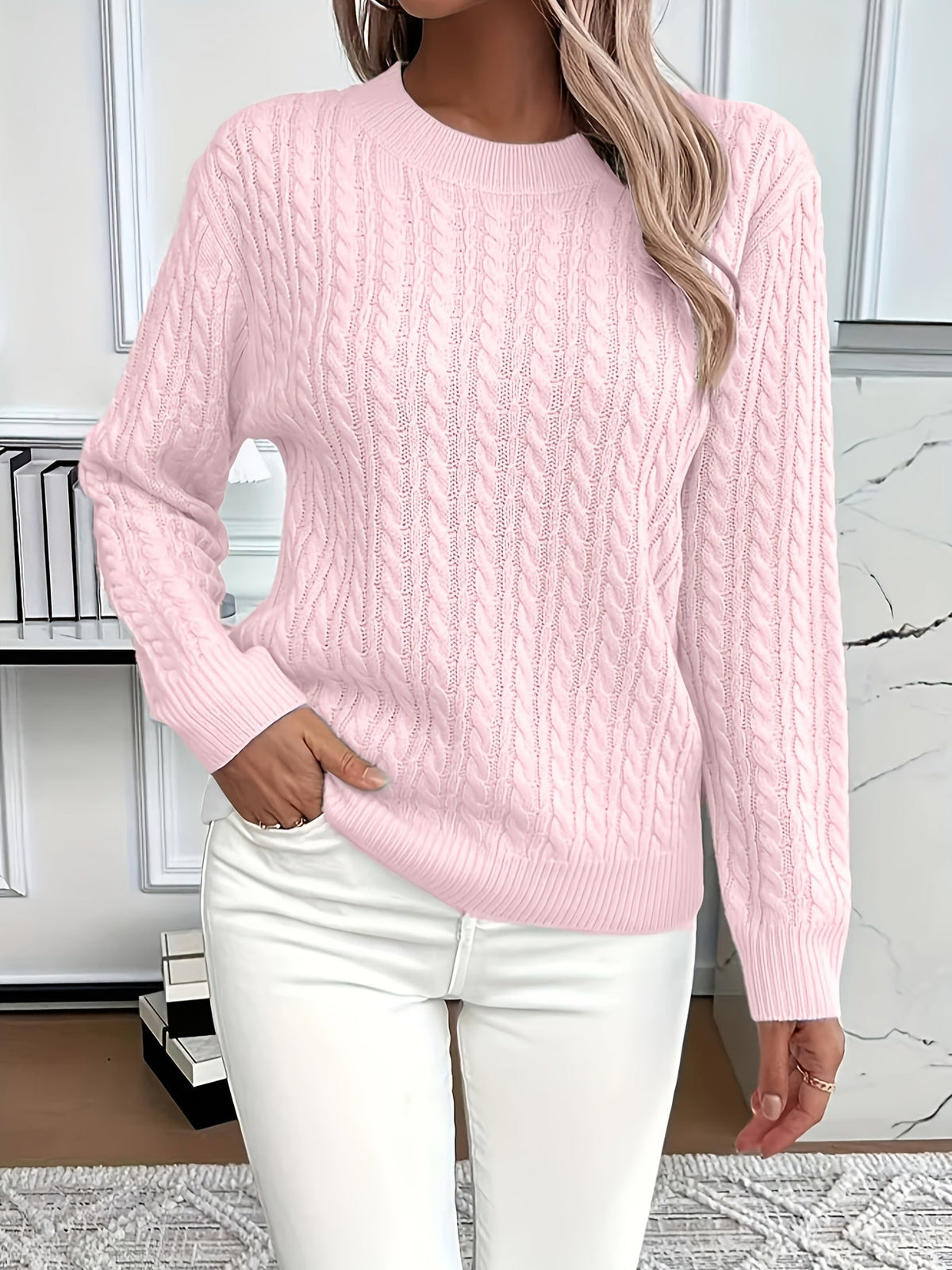 Cable-Knit Round Neck Sweater