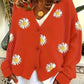 Floral Embroidered Button-Front Cardigan