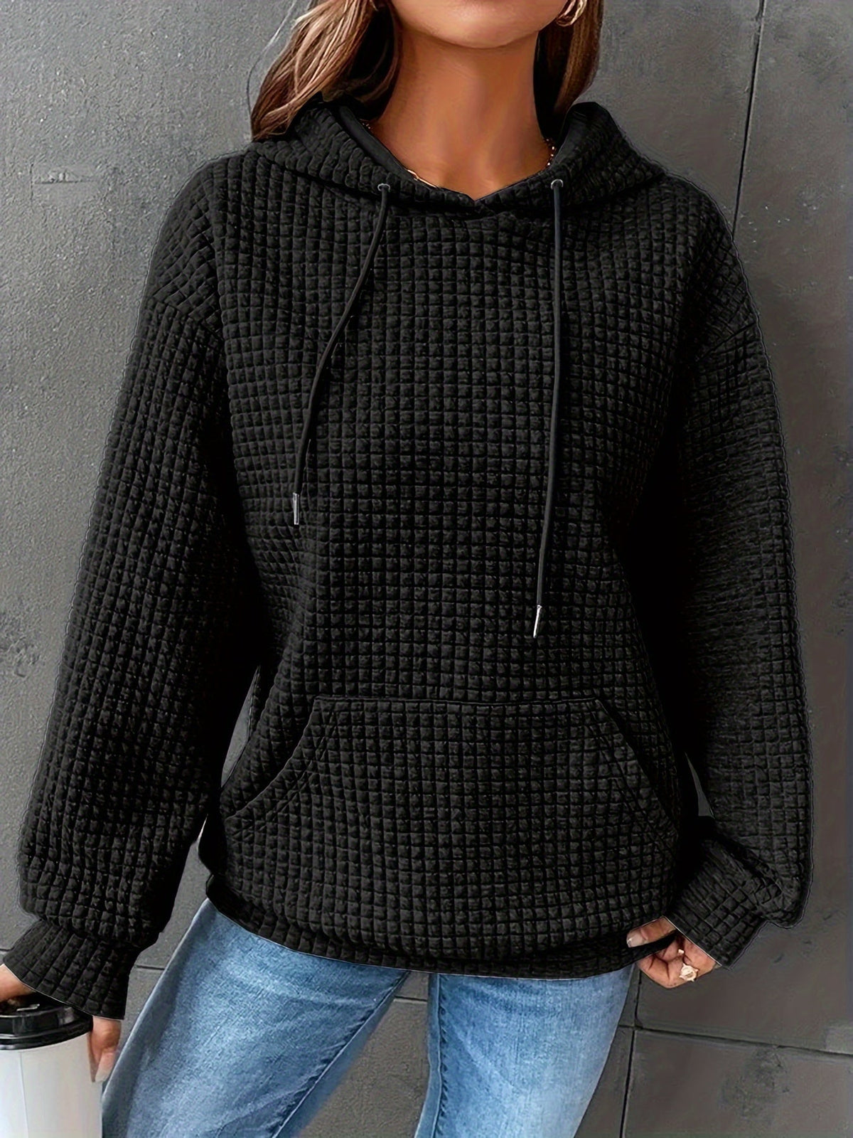 Textured Waffle Knit Hoodie