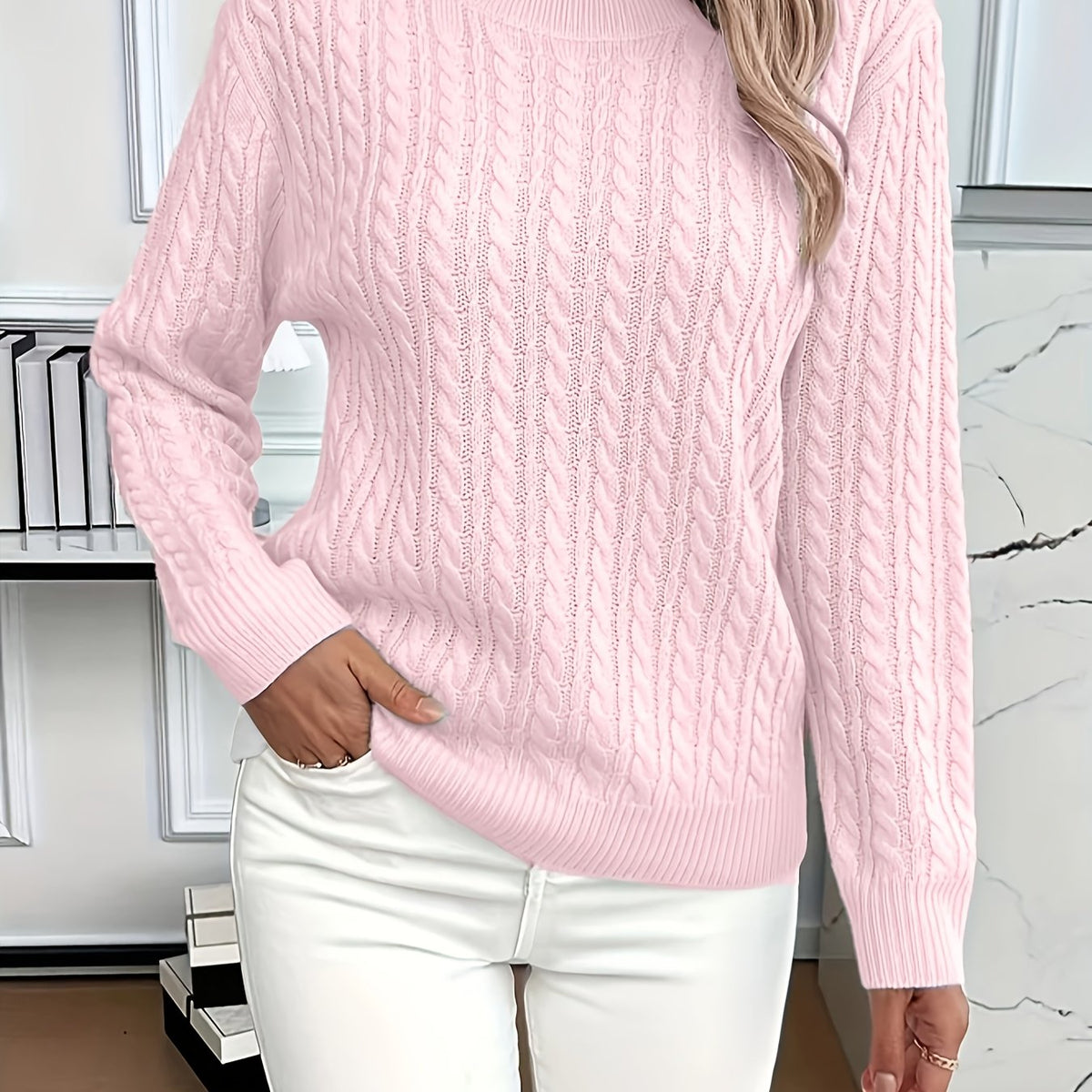 Cable-Knit Round Neck Sweater
