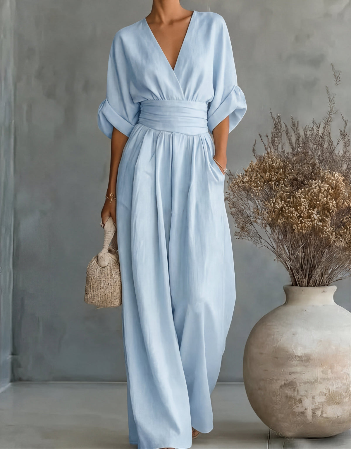 Wide-Leg V-Neck Jumpsuit