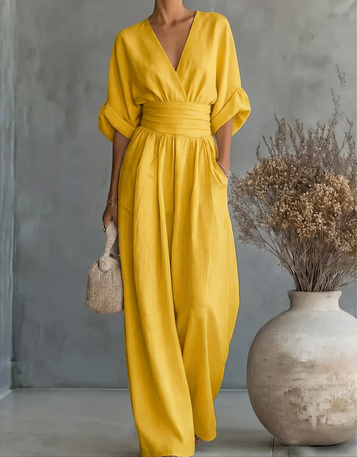 Wide-Leg V-Neck Jumpsuit