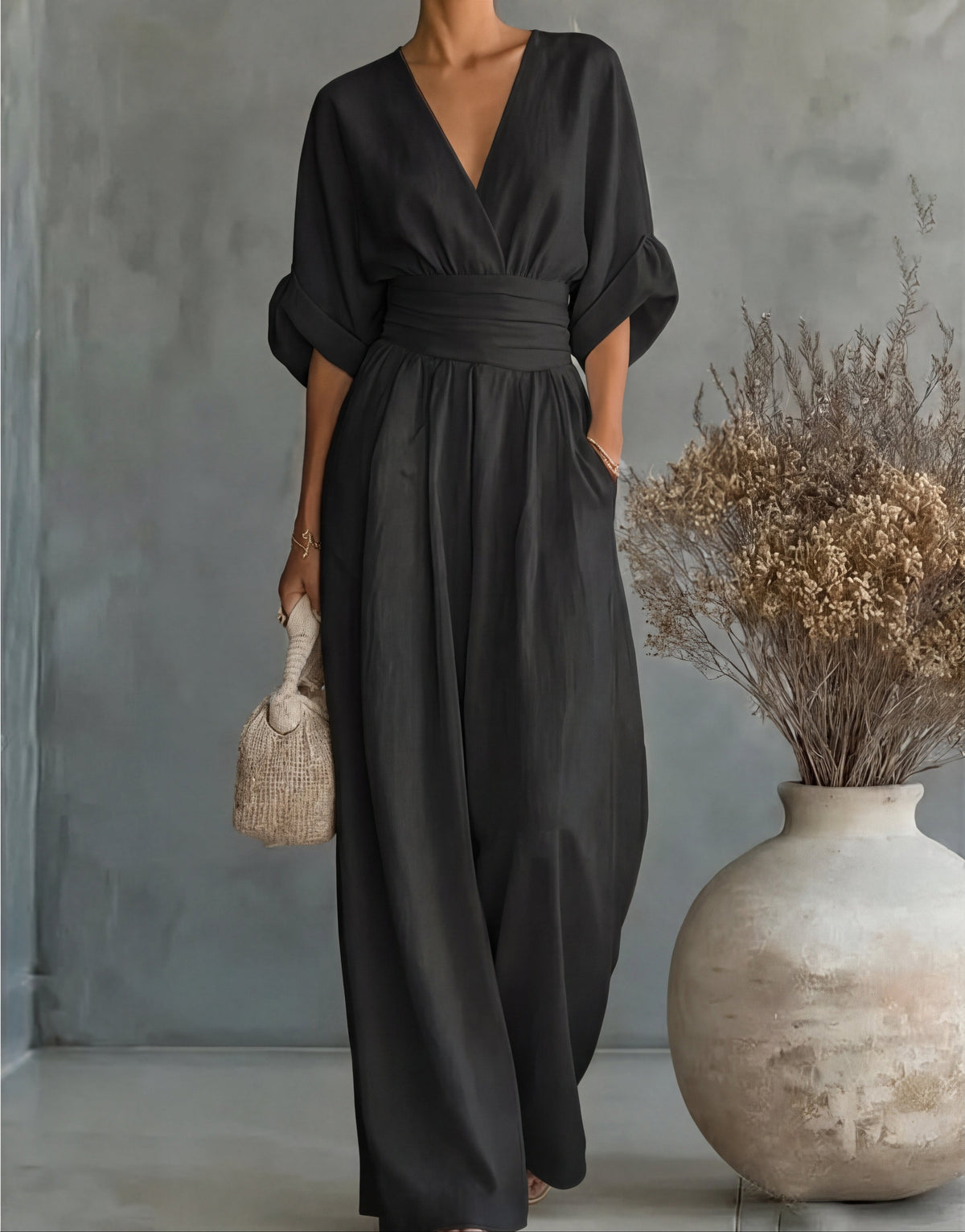 Wide-Leg V-Neck Jumpsuit
