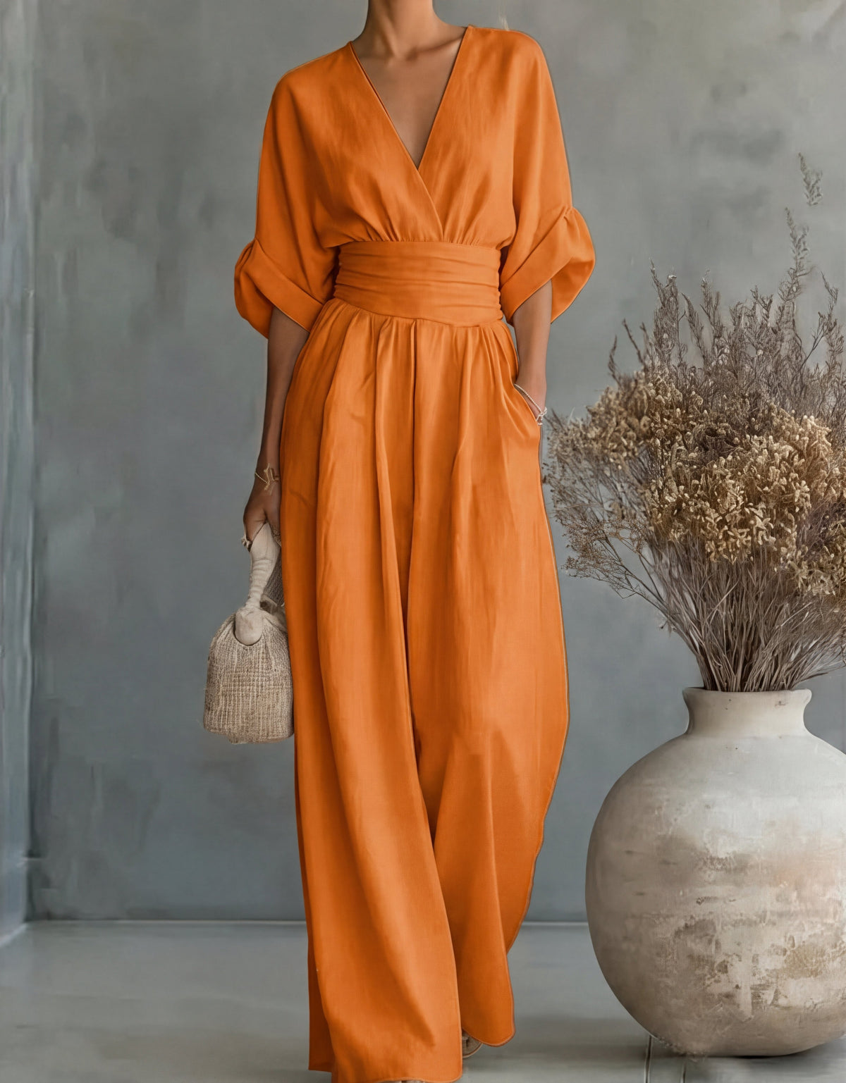 Wide-Leg V-Neck Jumpsuit