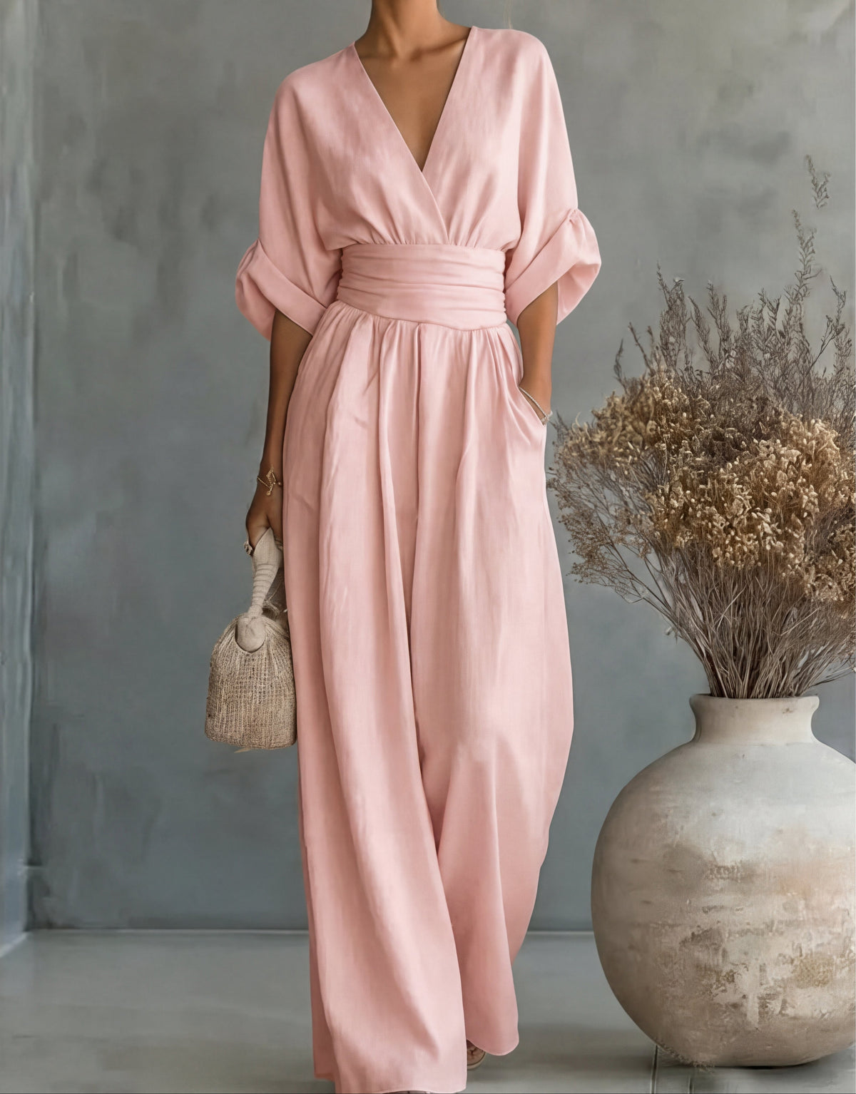 Wide-Leg V-Neck Jumpsuit