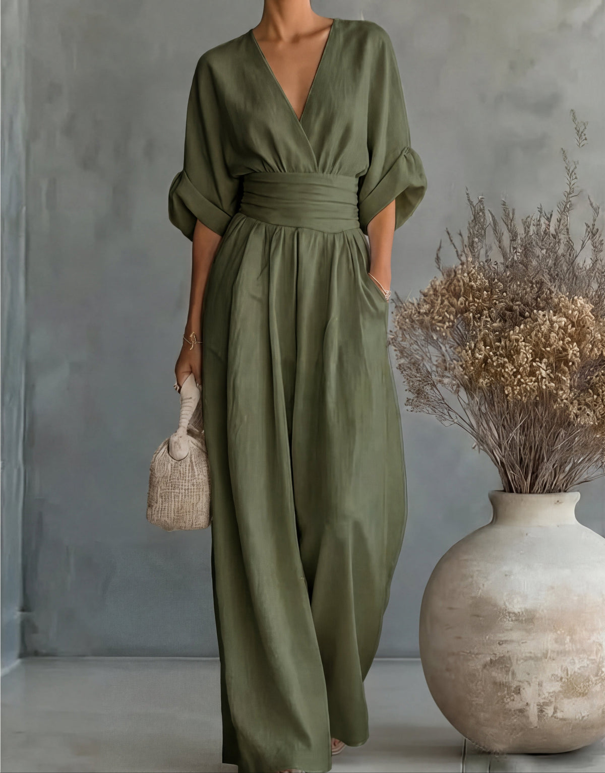 Wide-Leg V-Neck Jumpsuit
