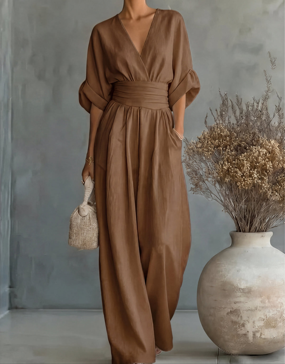 Wide-Leg V-Neck Jumpsuit