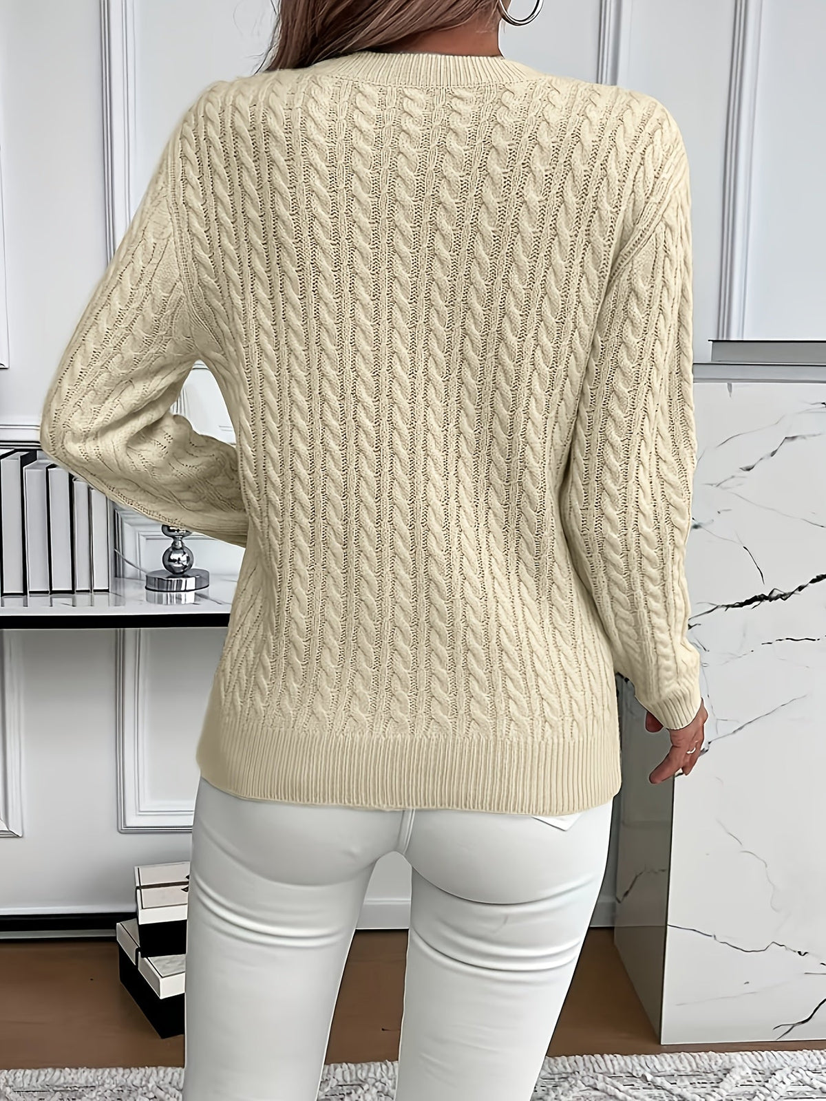 Cable-Knit Round Neck Sweater