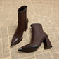 Pointed-Toe Chunky Heel Ankle Boots