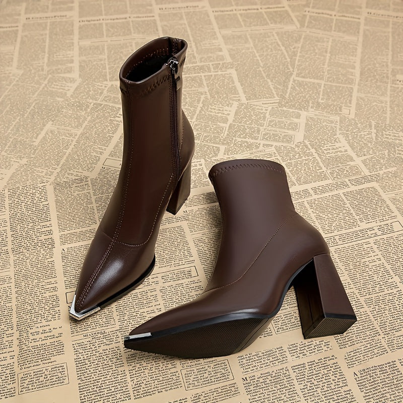 Pointed-Toe Chunky Heel Ankle Boots