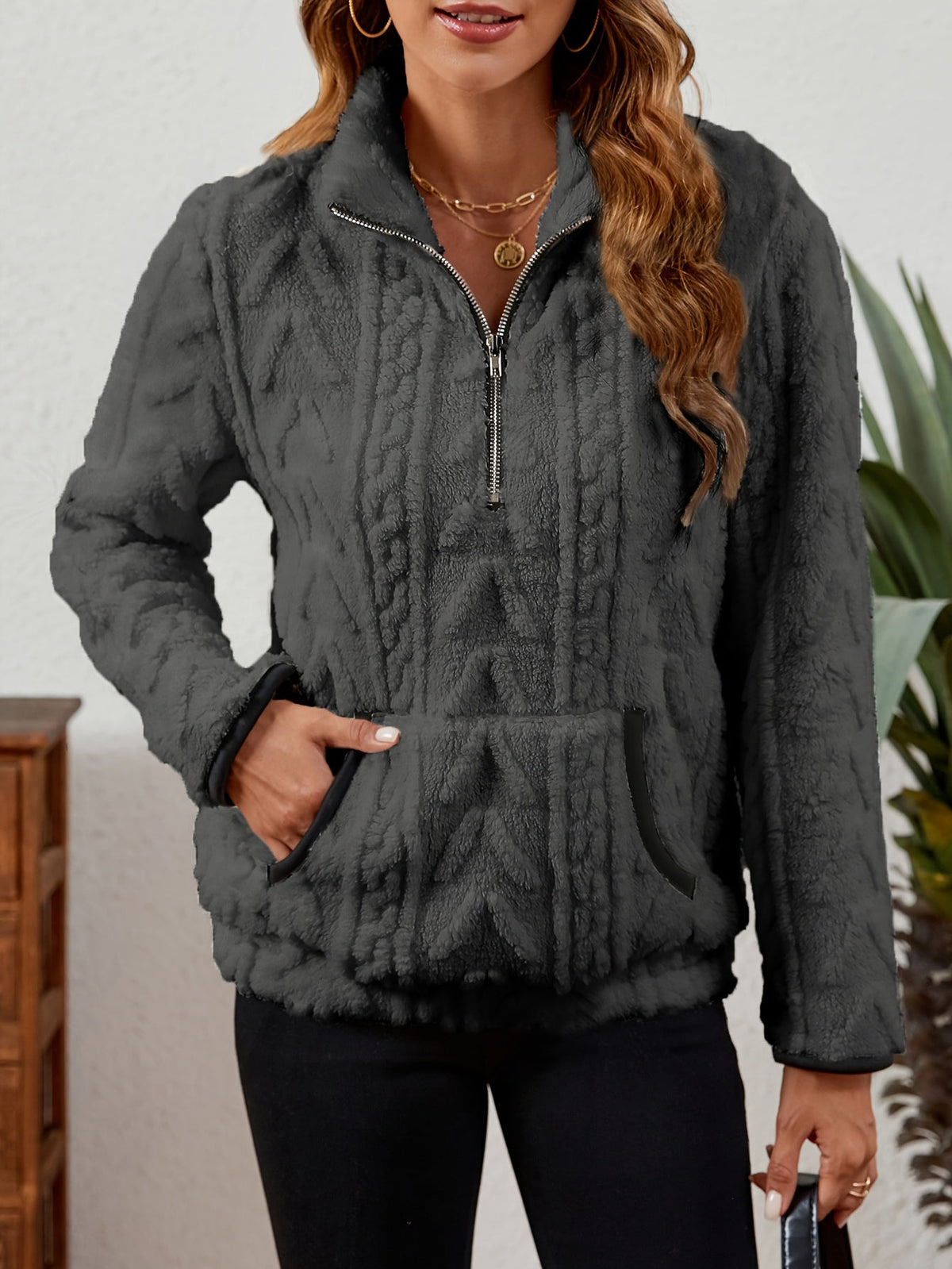 Half-Zip Textured Pullover