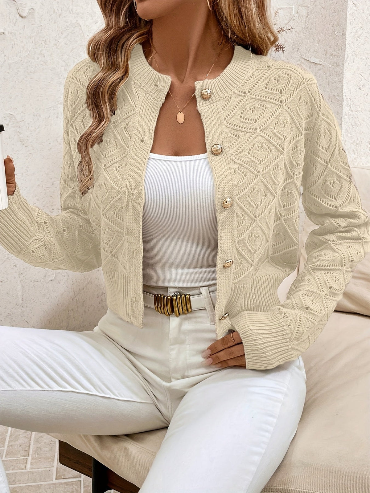 Textured Button-Front Cardigan