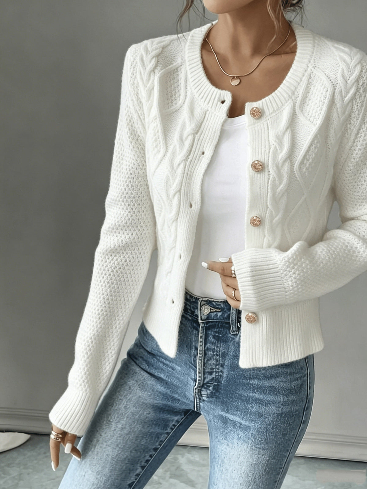 Cable-Knit Button-Front Cardigan