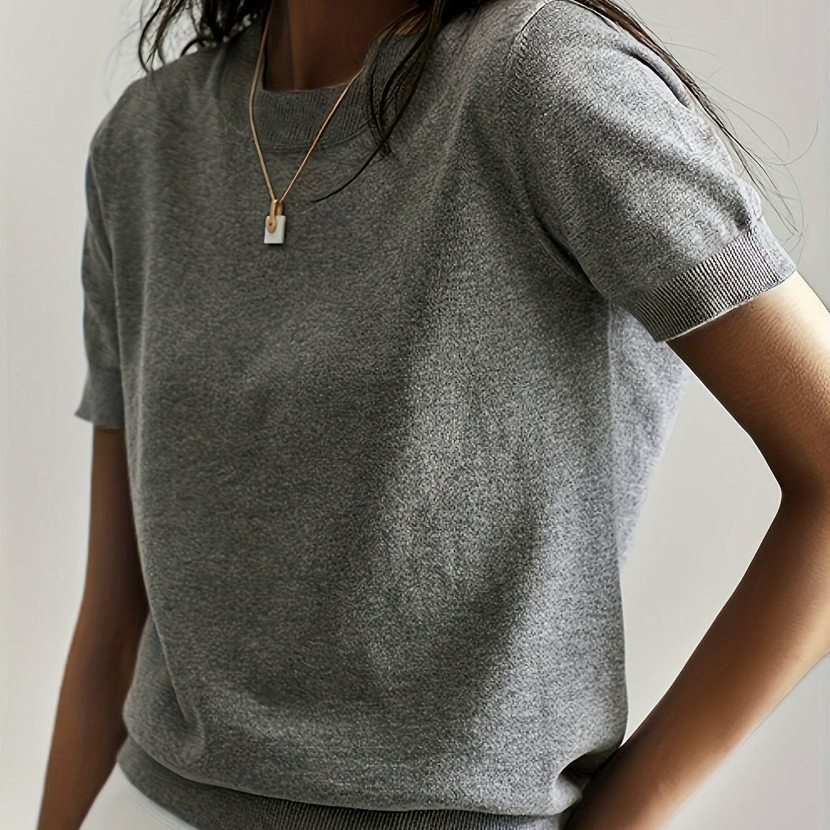 Fine-Knit Short Sleeve Sweater