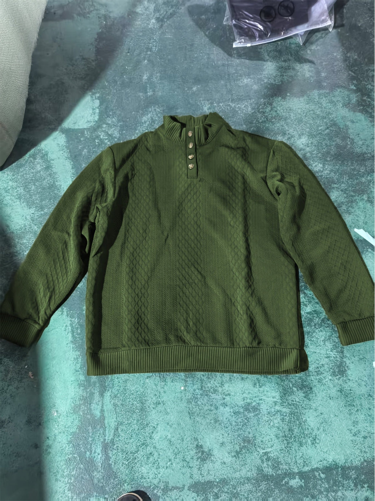 Stand Collar Button Henley Sweater