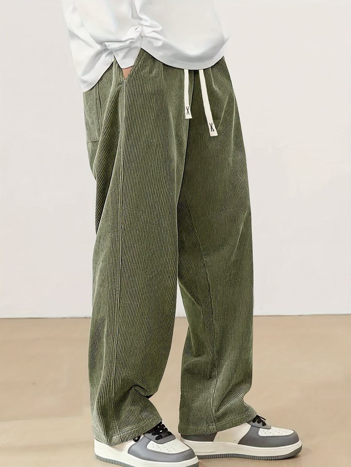 Relaxed Straight-Leg Ribbed Trousers