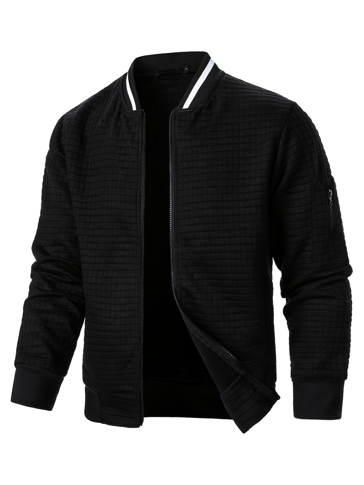 Textured Zip-Up Bomber Jacket