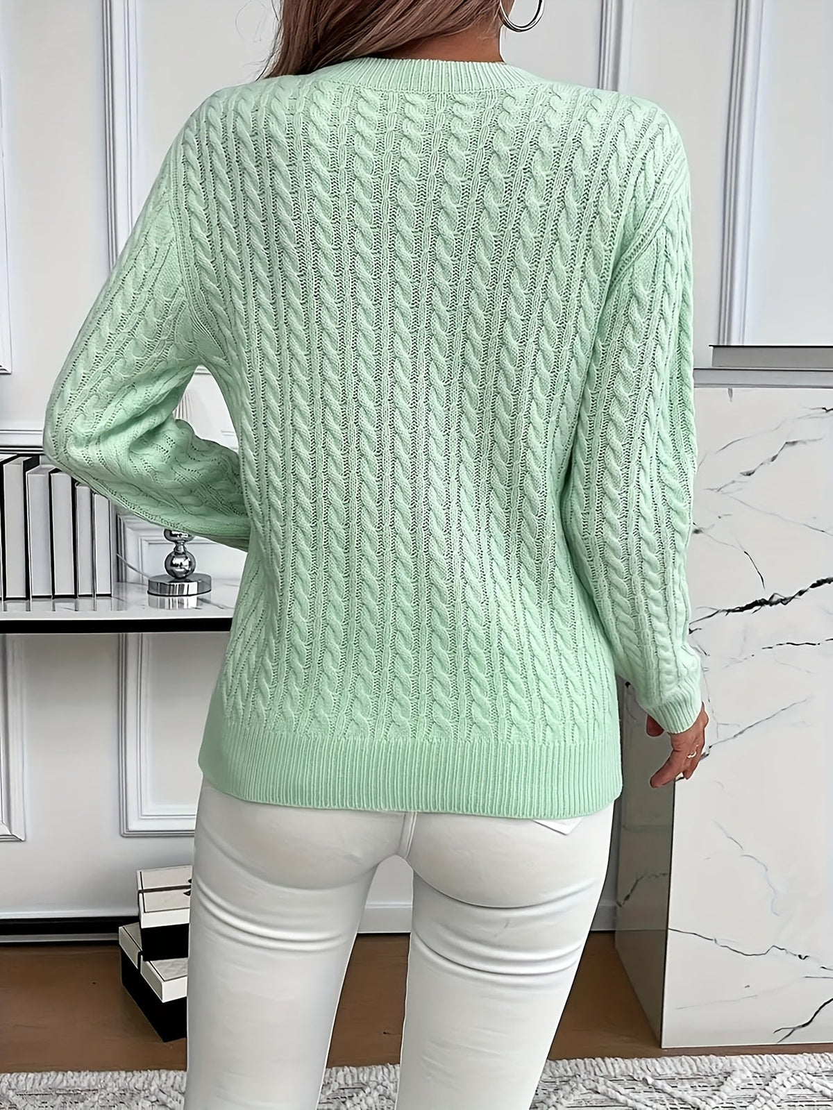 Cable-Knit Round Neck Sweater