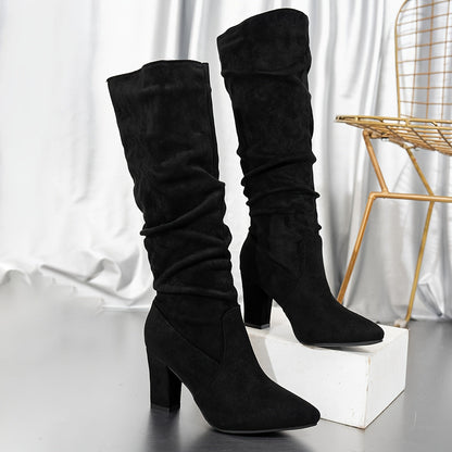 Slouch Knee-High Block Heel Boots