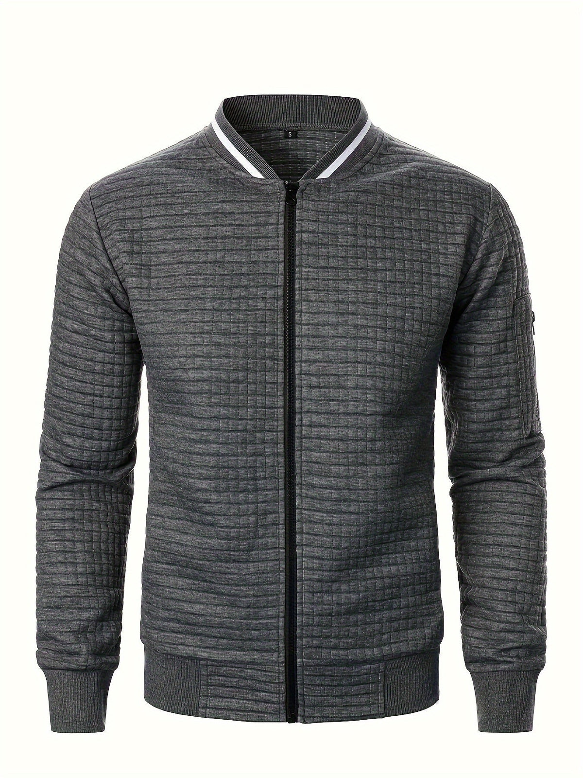 Textured Zip-Up Bomber Jacket