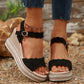 Zynithia - Black Wedge Sandals Rhinestone Embellished