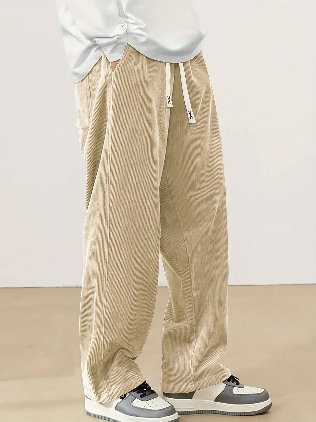 Relaxed Straight-Leg Ribbed Trousers