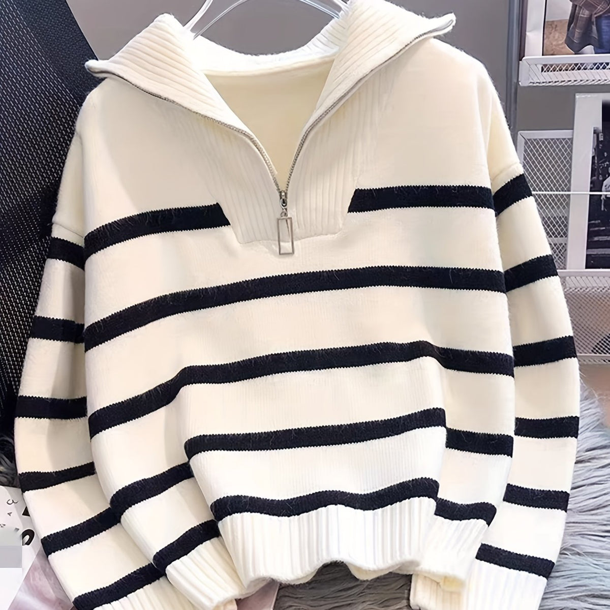 Striped Quarter-Zip Sweater