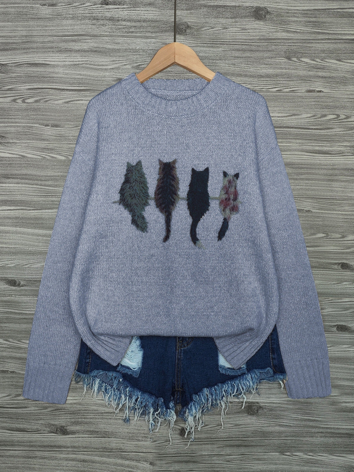 Cat-Print Knit Pullover
