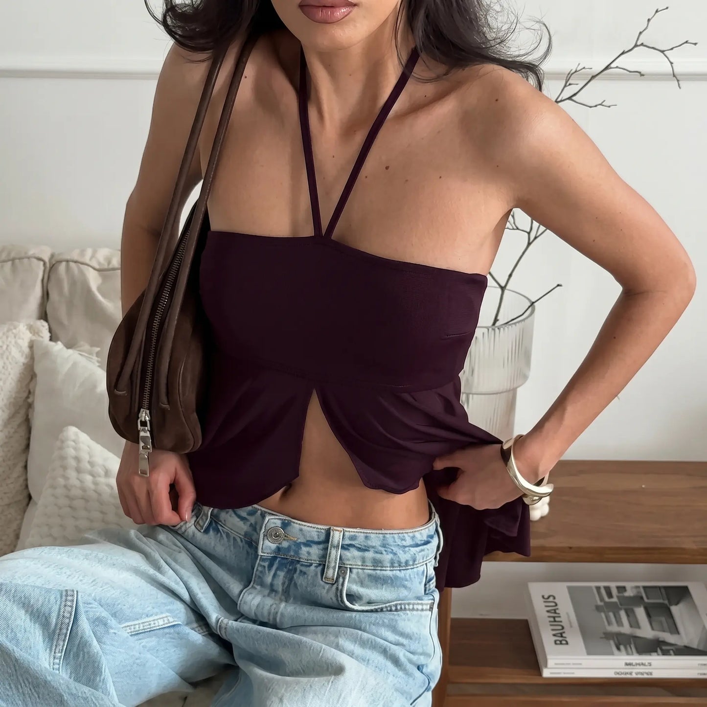 Tzamak - Romantic Ribbed Halter Crop Top