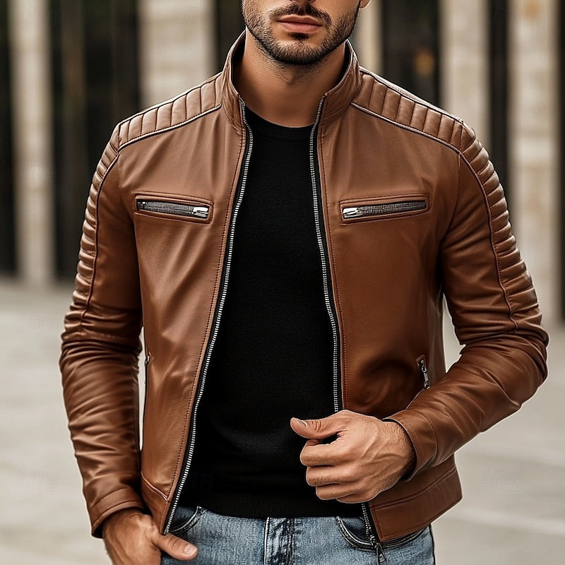Classic Stand-Collar Biker Jacket