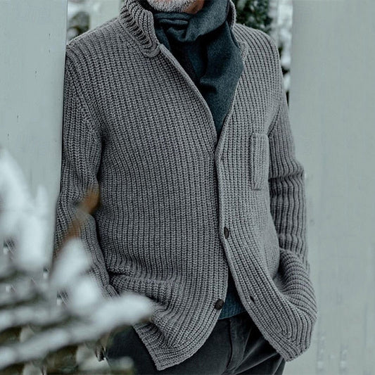 Ribbed Stand-Collar Cardigan