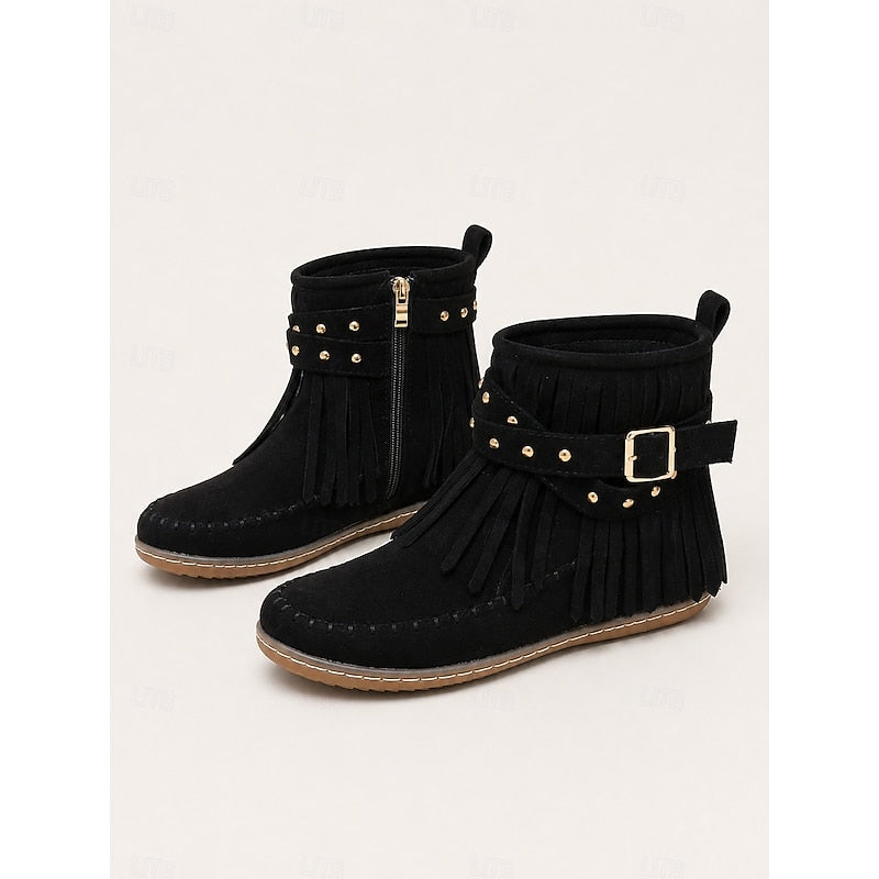 Fringe Moccasin Ankle Boots