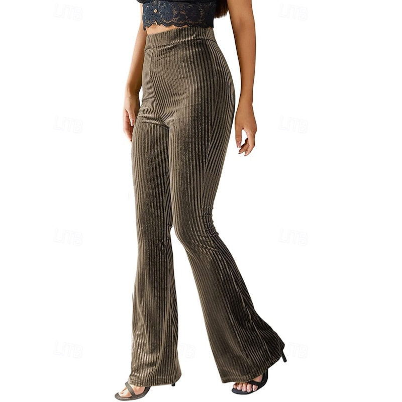 High-Waist Ribbed Flared Trousers