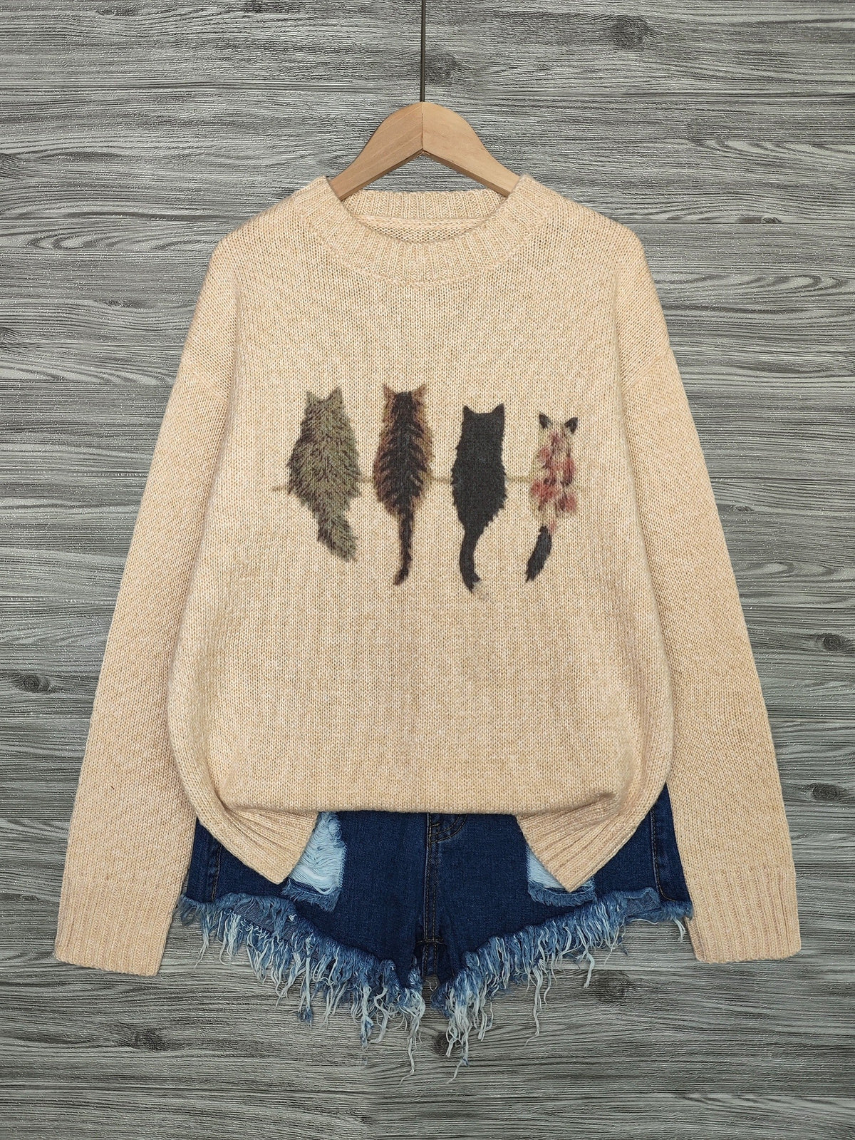 Cat-Print Knit Pullover