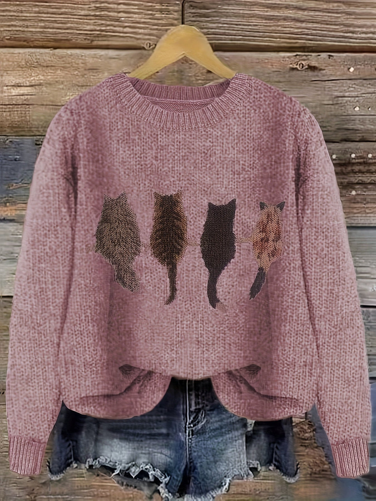Cat-Print Knit Pullover