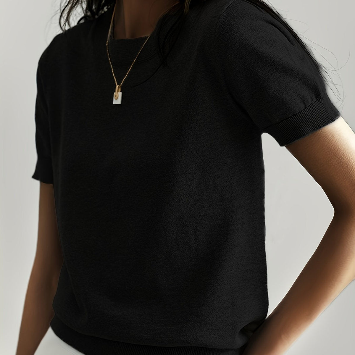 Fine-Knit Short Sleeve Sweater