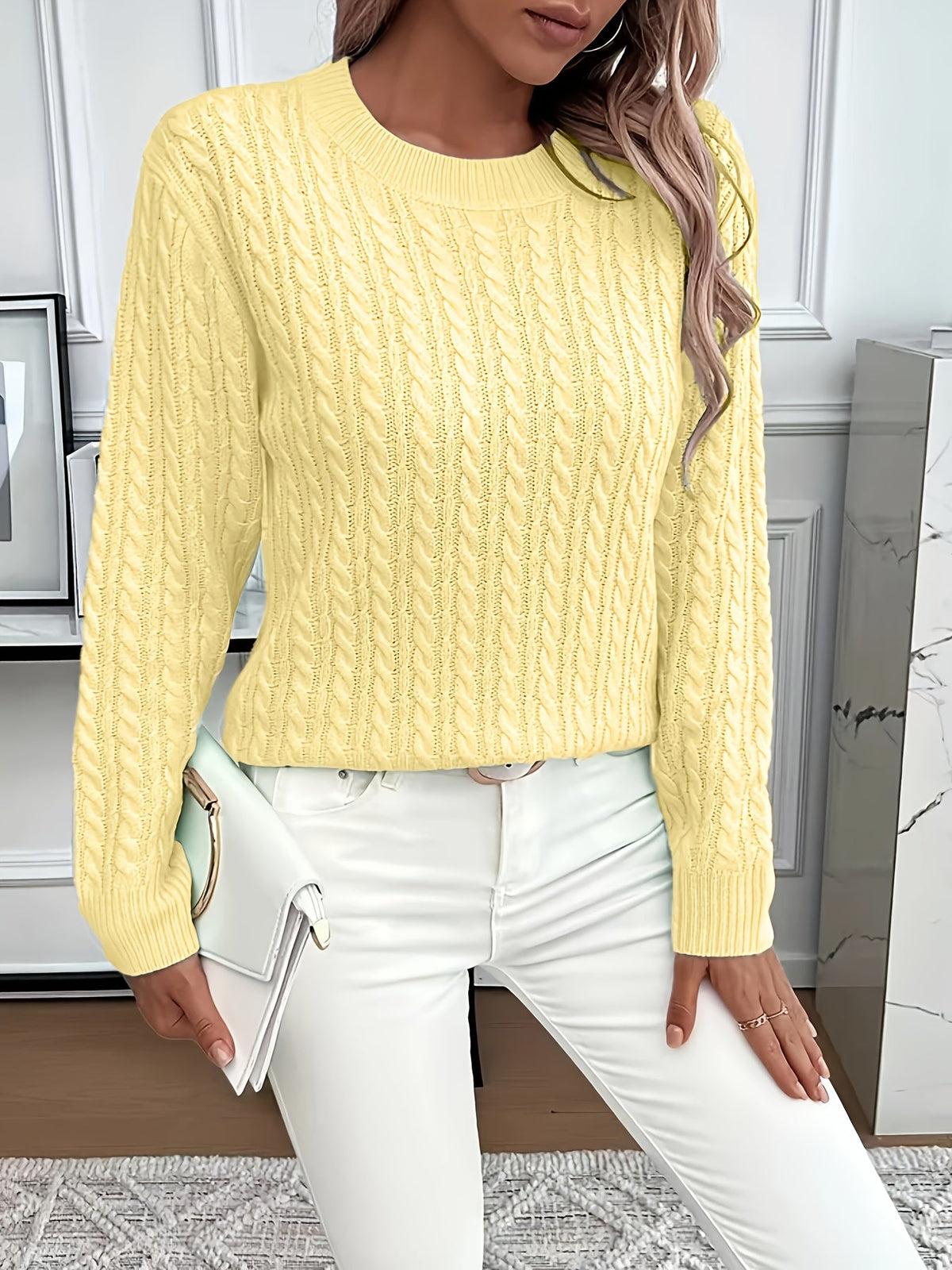 Cable-Knit Round Neck Sweater