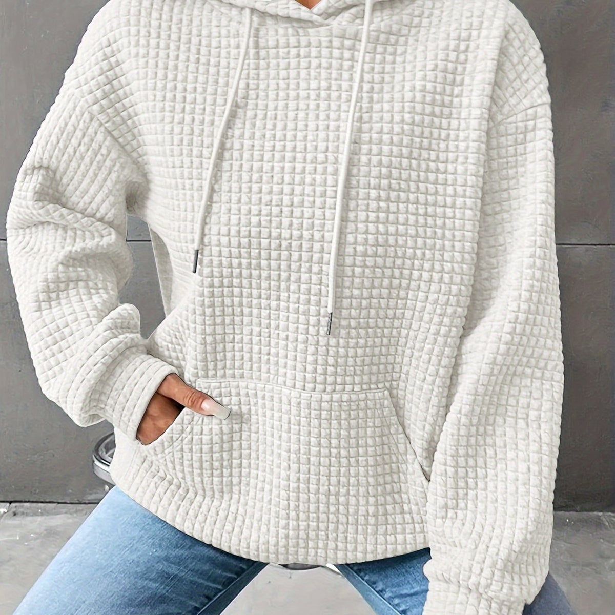 Textured Waffle Knit Hoodie