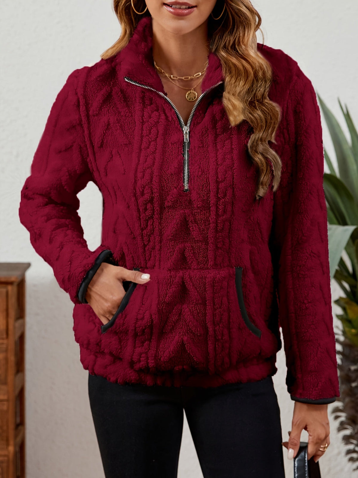 Half-Zip Textured Pullover