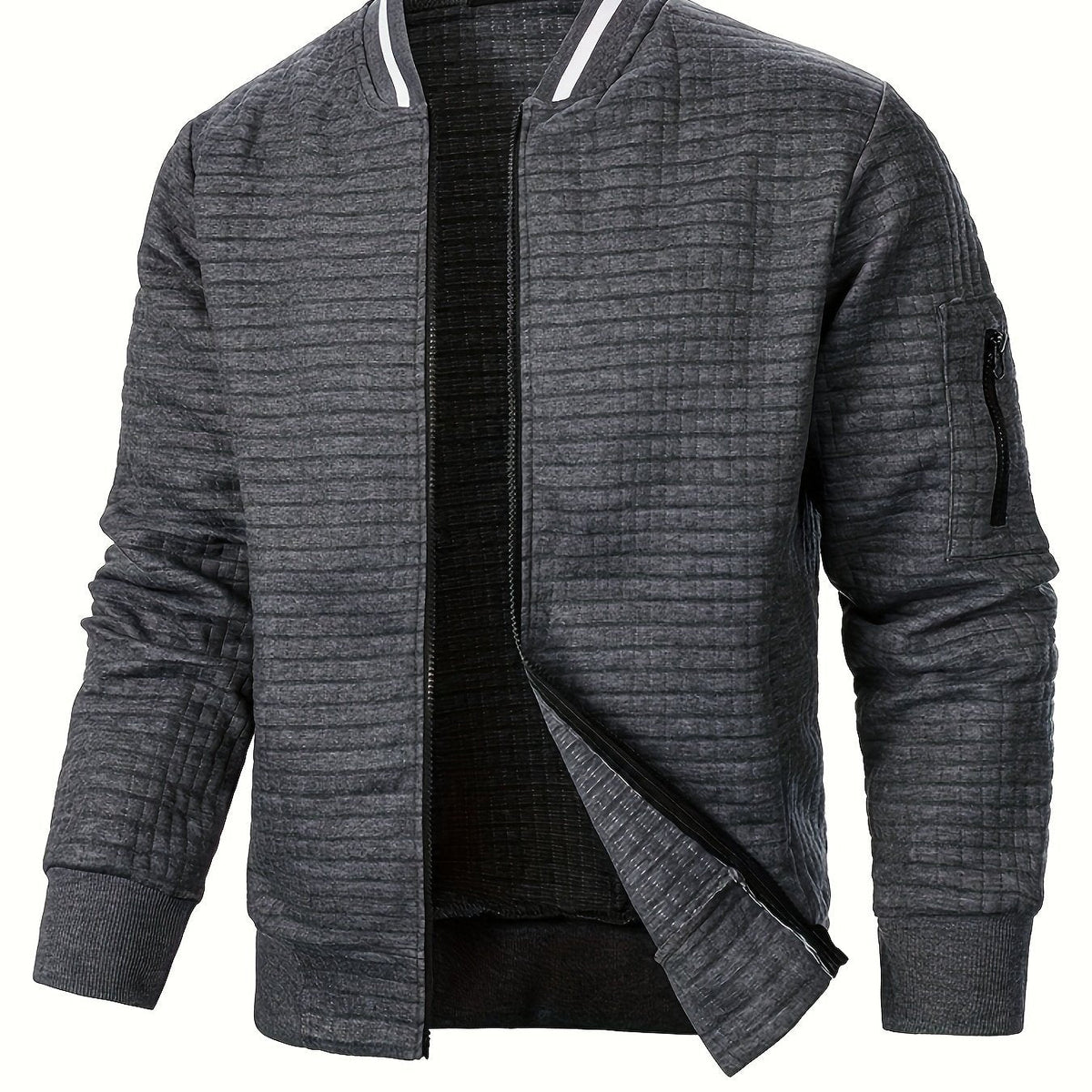 Textured Zip-Up Bomber Jacket