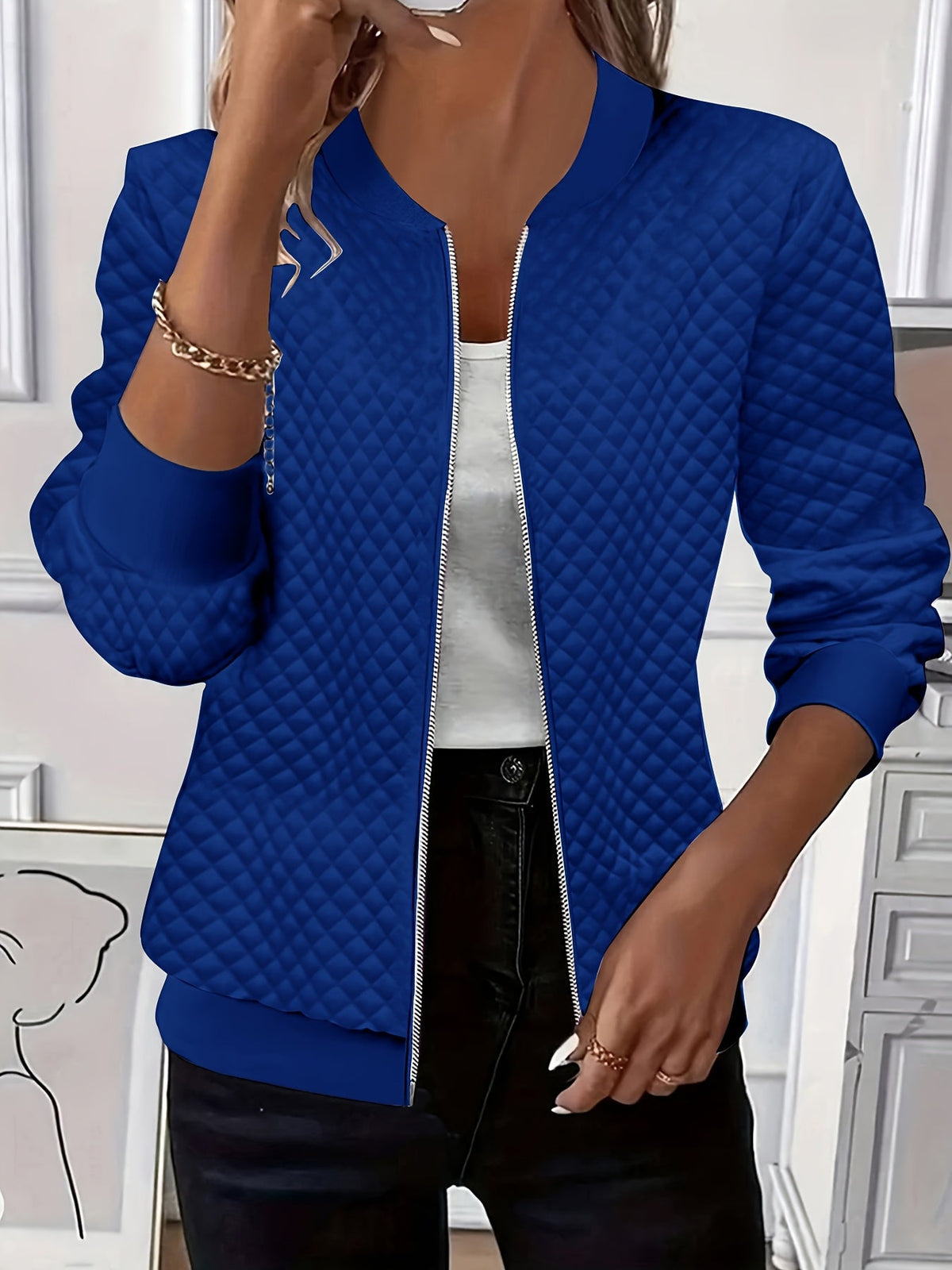 Quilted-Texture Baseball Jacket